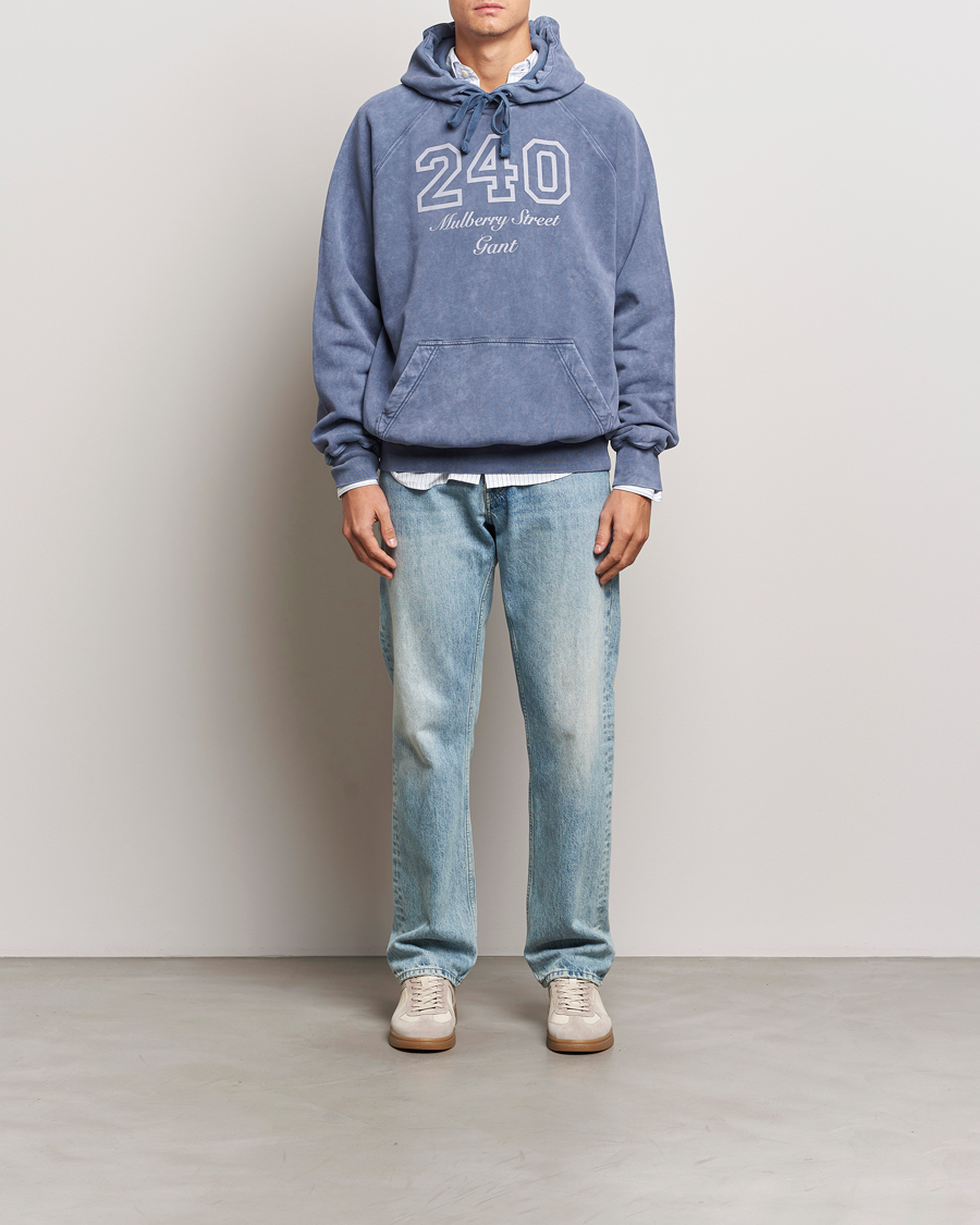 Uomini | Maglieria | GANT 240 Mulberry Street | Vintage Washed Hoodie Dusty Blue Sea