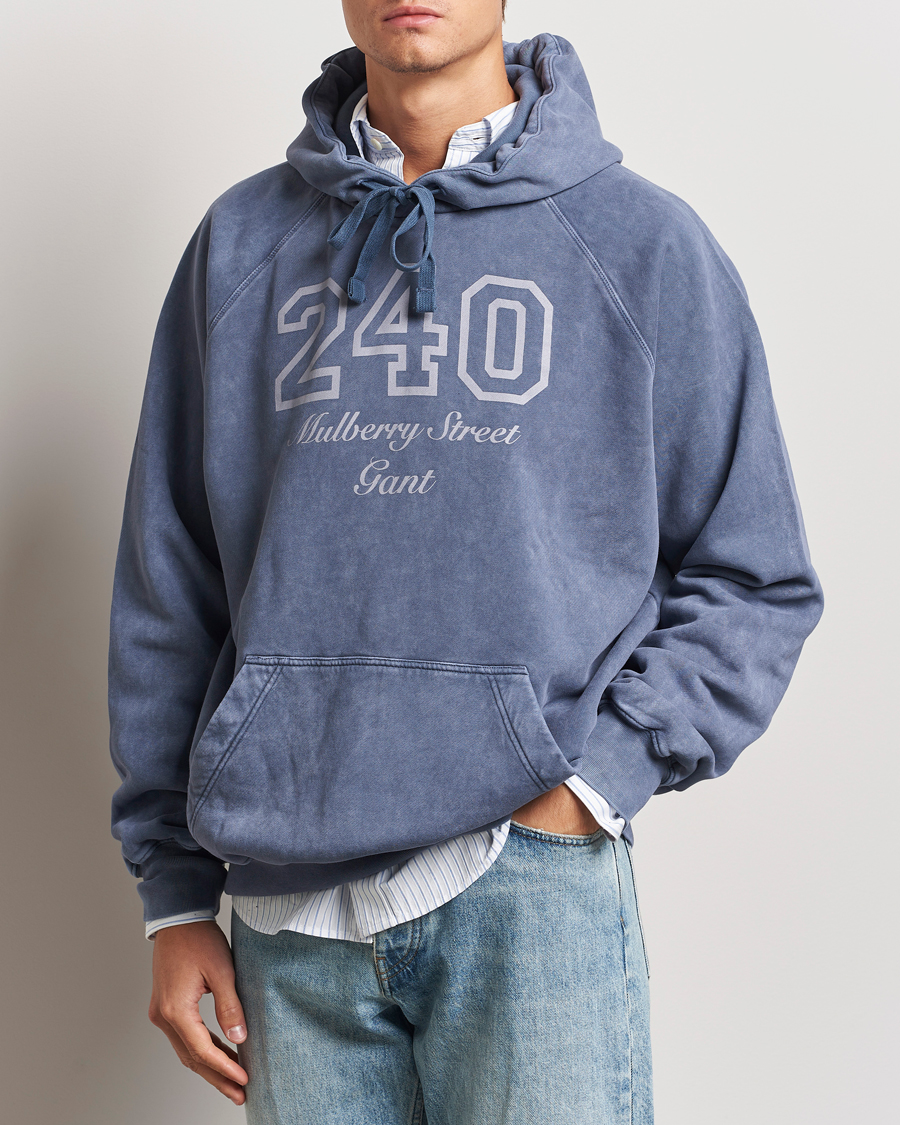 Uomini | Maglieria | GANT 240 Mulberry Street | Vintage Washed Hoodie Dusty Blue Sea