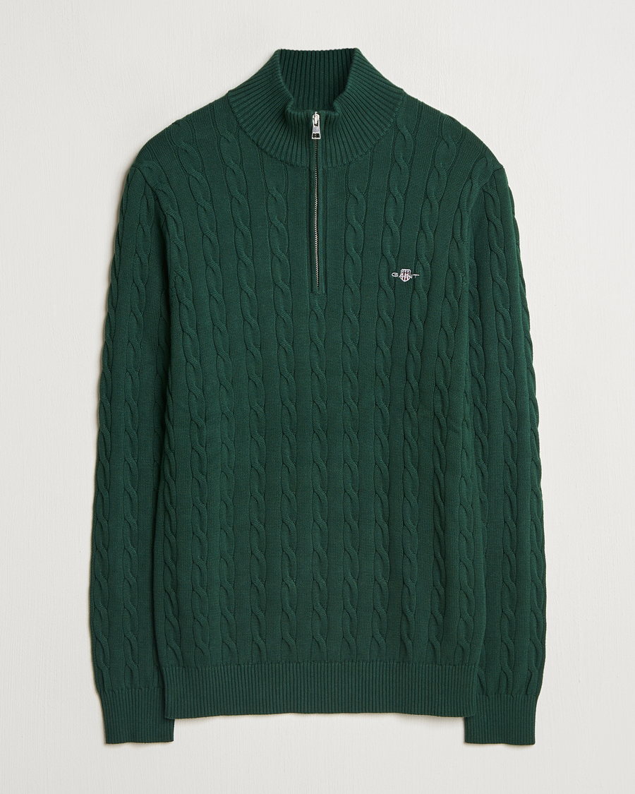 Uomini | Maglieria | GANT | Cotton Cable Half Zip Tartan Green