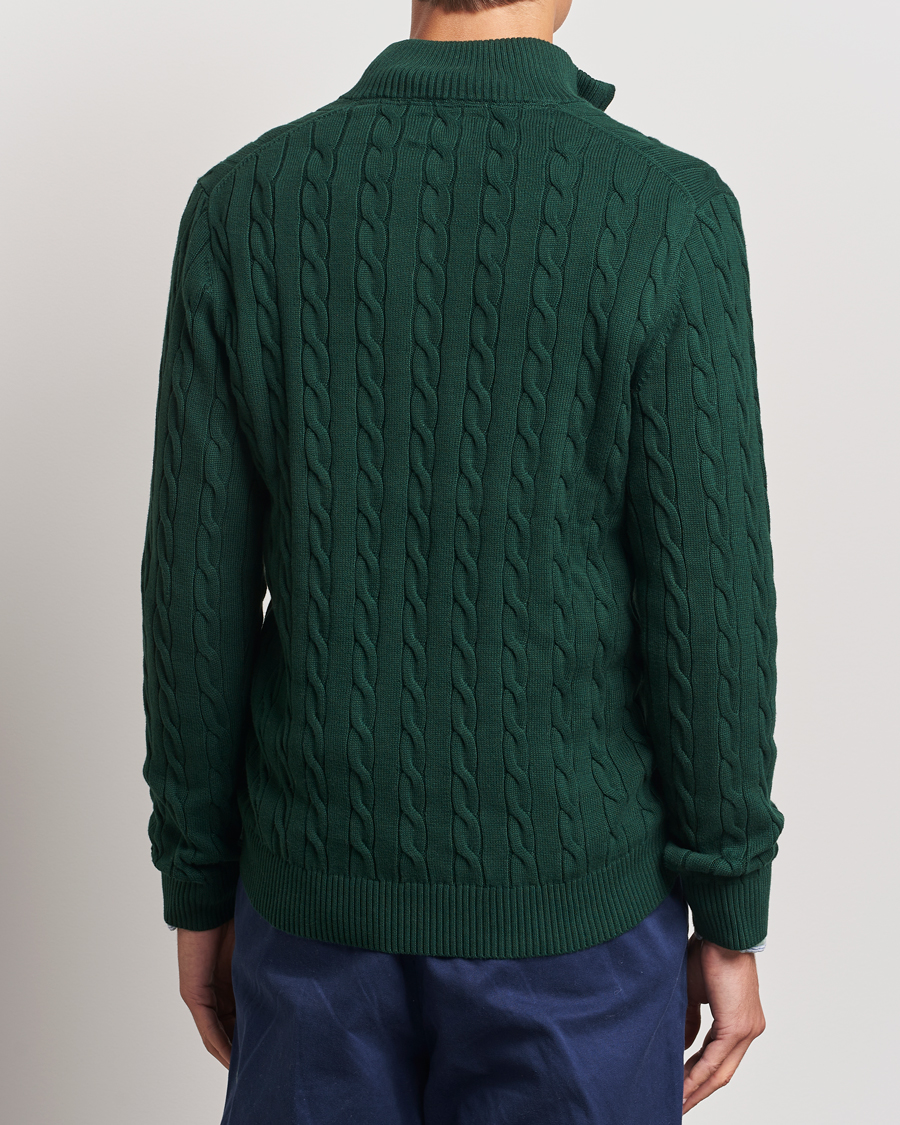 Uomini | Maglieria | GANT | Cotton Cable Half Zip Tartan Green