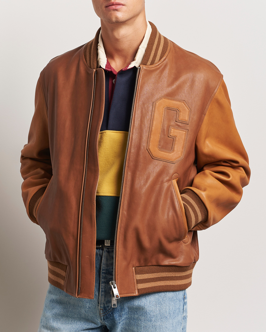 Uomini | Giacche | Gant | Leather Varsity Jacket Brown Sugar