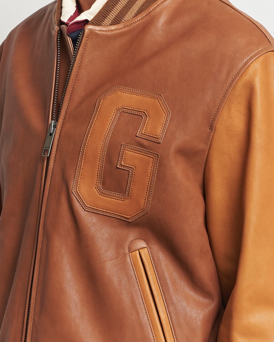 Uomini | Giacche | Gant | Leather Varsity Jacket Brown Sugar