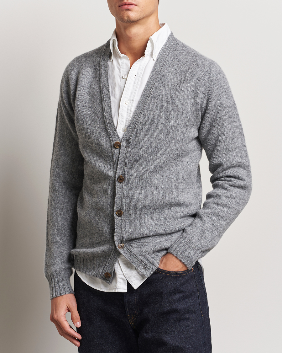 Uomini | Maglieria | Harley Of Scotland | Supersoft Lambswool Cardigan Medium Grey