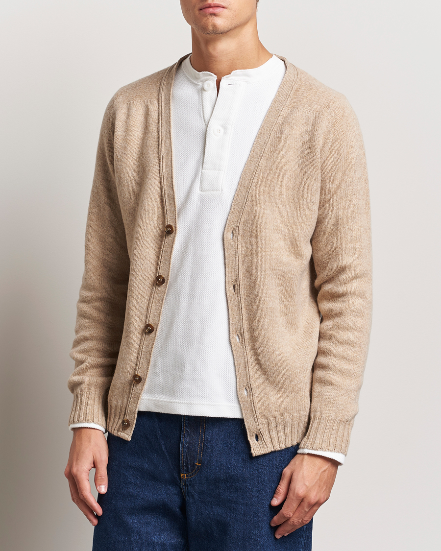 Uomini | Maglieria | Harley Of Scotland | Supersoft Lambswool Cardigan Oatmilk
