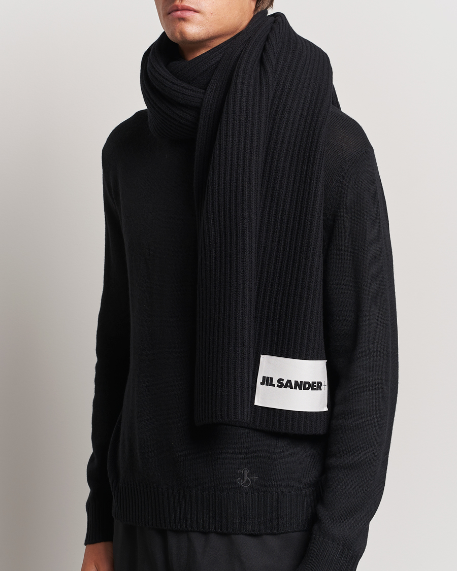 Uomini | Jil Sander Merino Wool Rib Scarf Black | Jil Sander | Merino Wool Rib Scarf Black