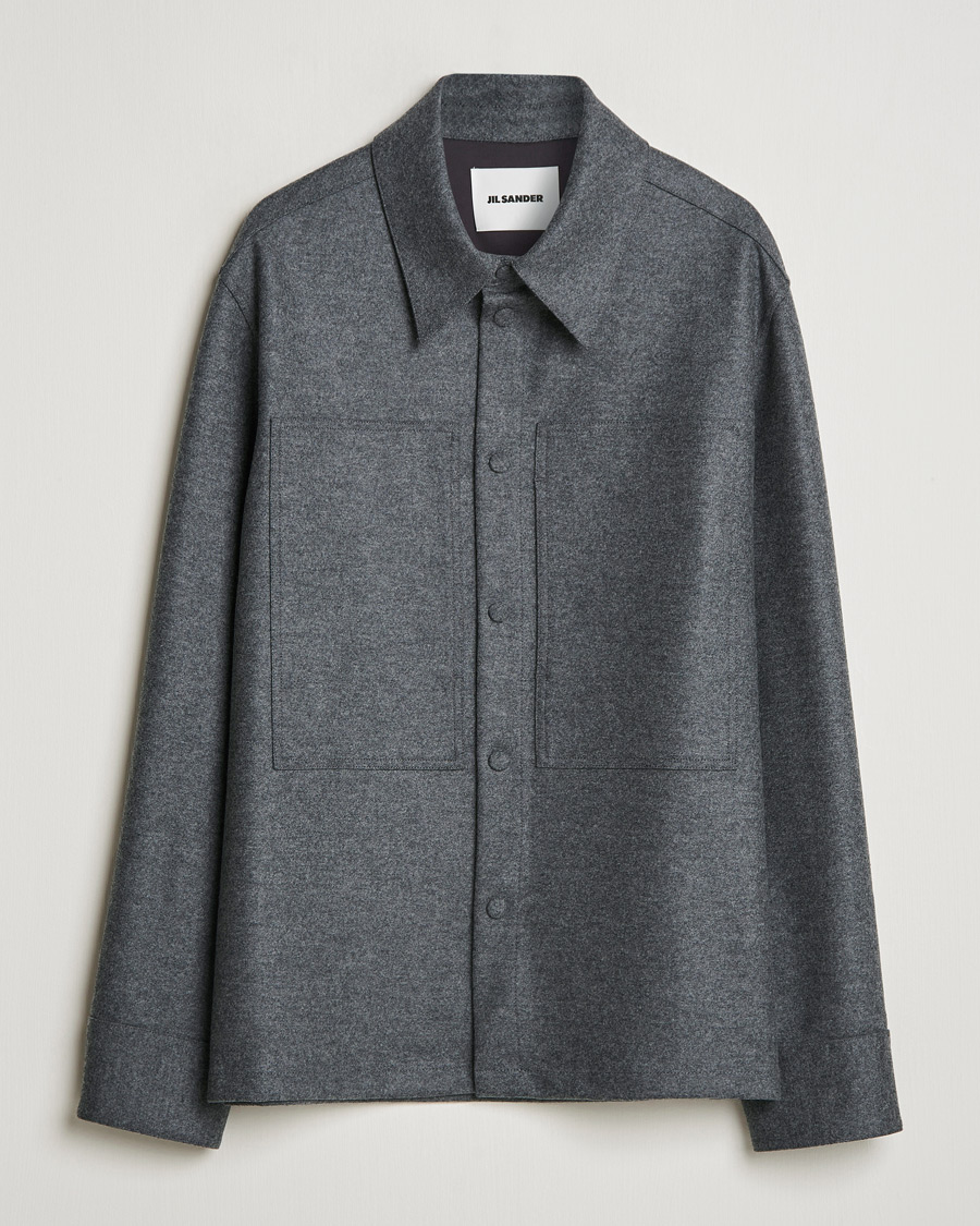 Uomini | Camicie | Jil Sander | Wool Flannel Overshirt Grey Melange