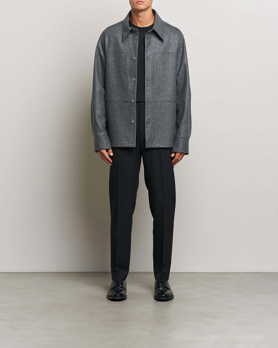 Uomini | Camicie | Jil Sander | Wool Flannel Overshirt Grey Melange