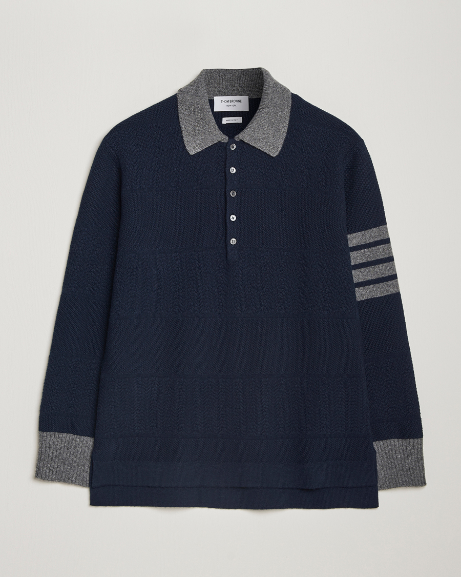 Uomini | Maglieria | Thom Browne | Textured Wool Rugby Navy