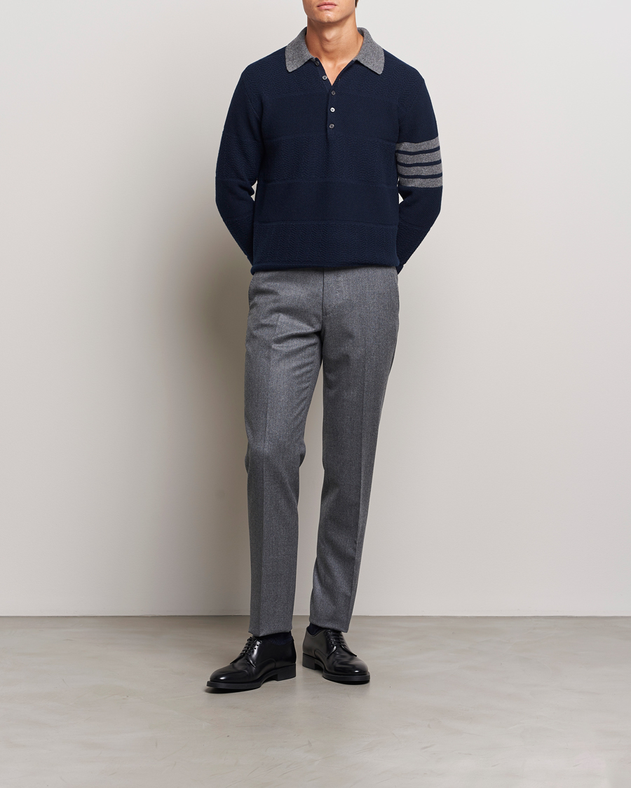Uomini | Maglieria | Thom Browne | Textured Wool Rugby Navy