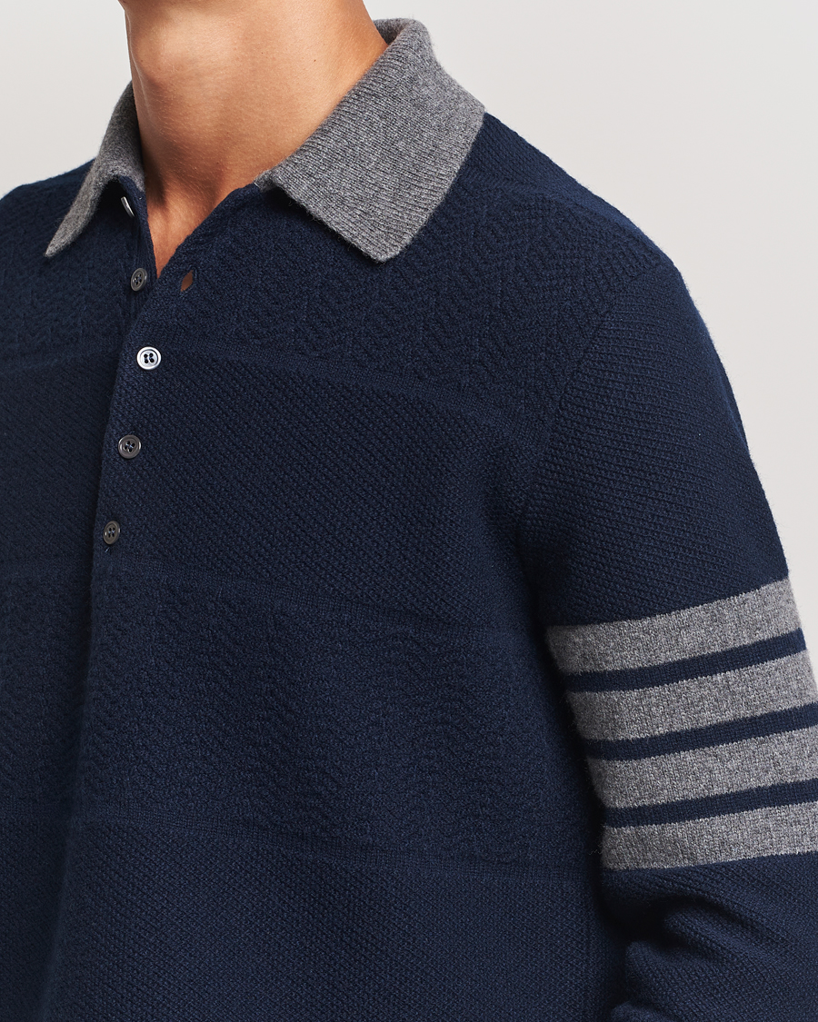 Uomini | Maglieria | Thom Browne | Textured Wool Rugby Navy