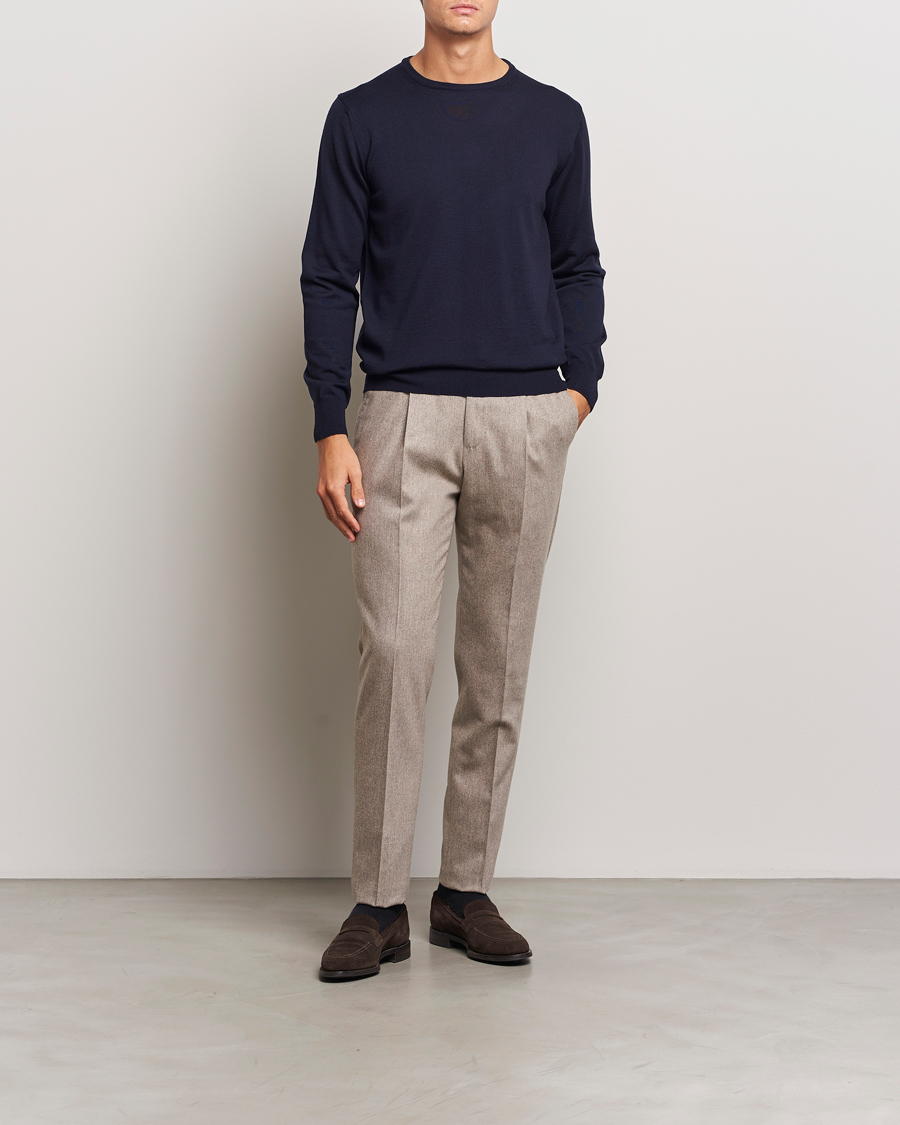 Uomini | Maglieria | Morgano | Extra Fine Merino Wool Crewneck Navy