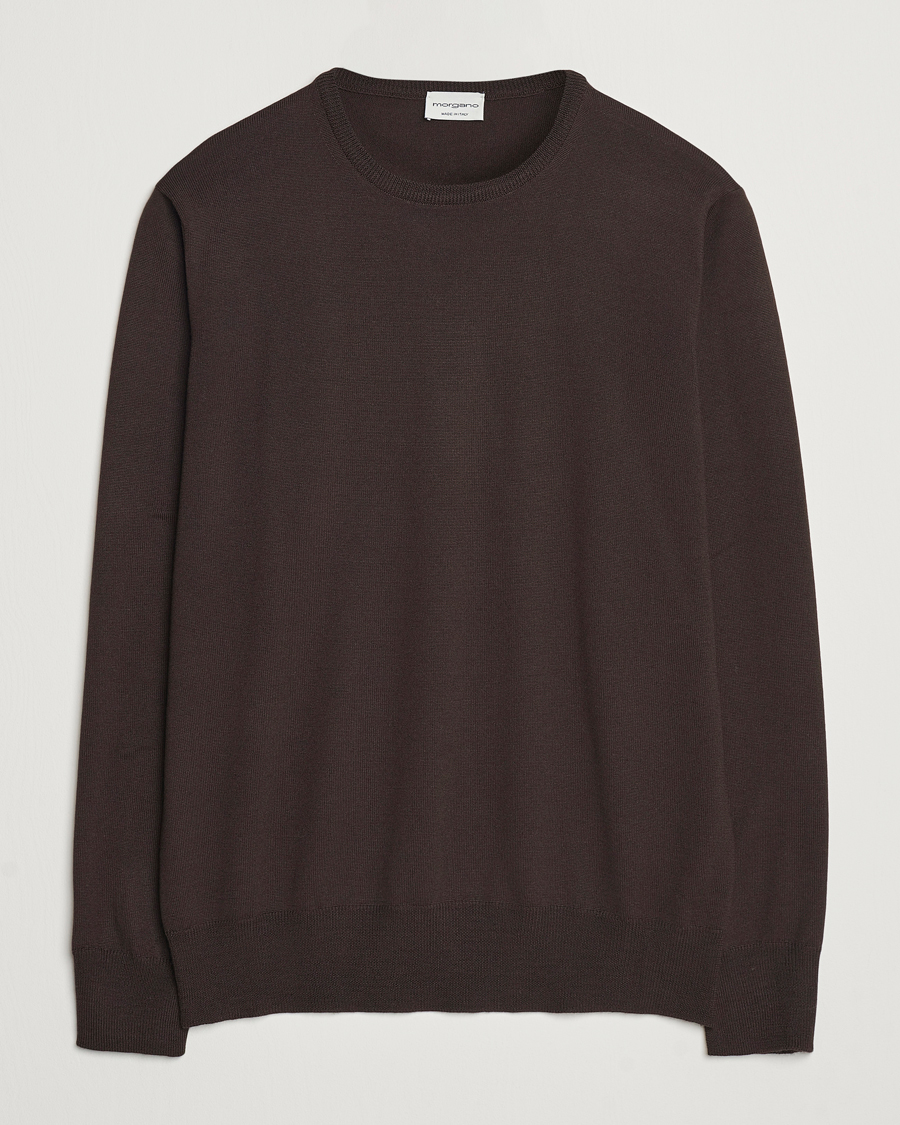 Uomini | Maglieria | Morgano | Extra Fine Merino Wool Crewneck Dark Brown