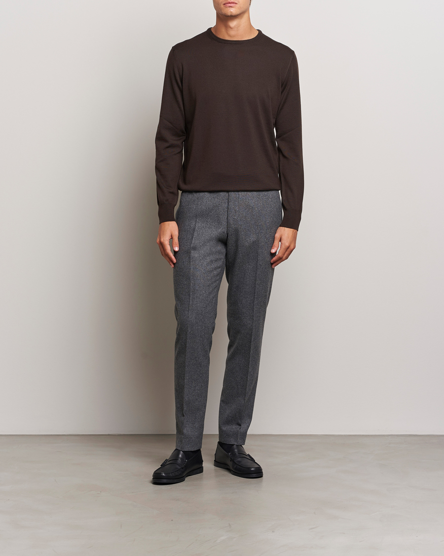 Uomini | Maglieria | Morgano | Extra Fine Merino Wool Crewneck Dark Brown