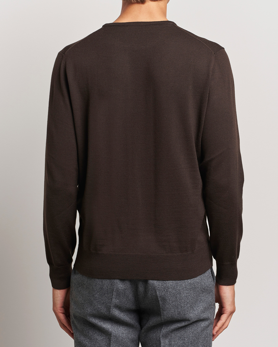 Uomini | Maglieria | Morgano | Extra Fine Merino Wool Crewneck Dark Brown