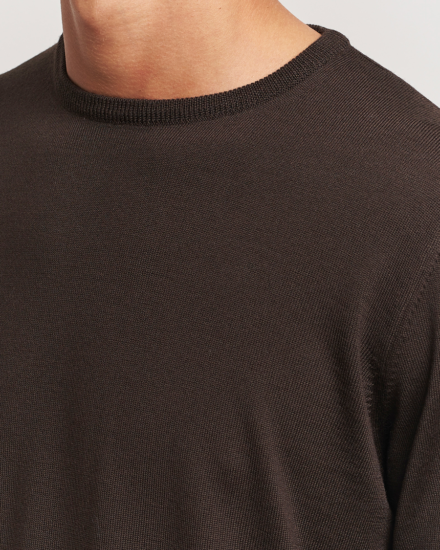 Uomini | Maglieria | Morgano | Extra Fine Merino Wool Crewneck Dark Brown