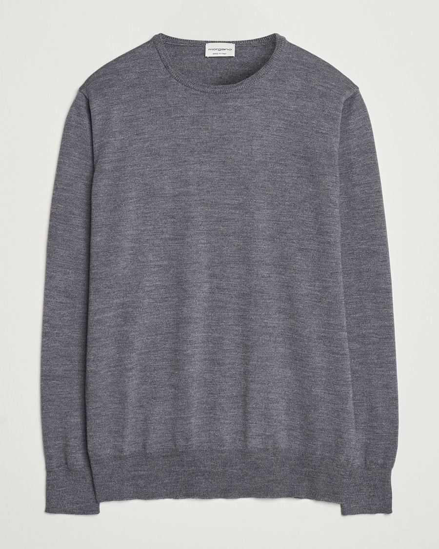 Uomini | Maglieria | Morgano | Extra Fine Merino Wool Crewneck Mid Grey
