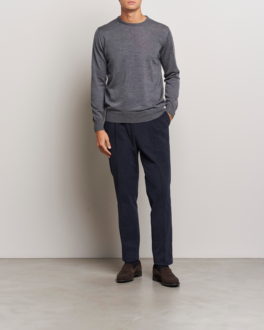 Uomini | Maglieria | Morgano | Extra Fine Merino Wool Crewneck Mid Grey