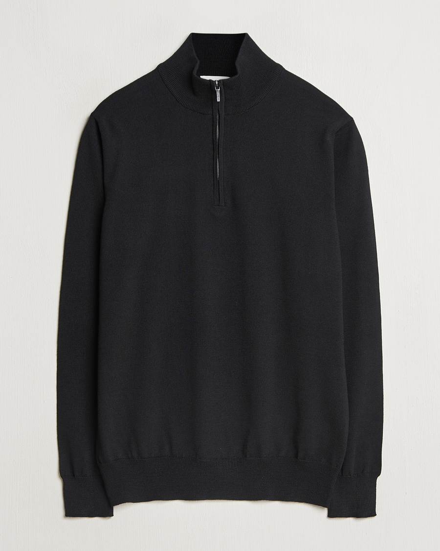 Uomini | Maglieria | Morgano | Extra Fine Merino Wool Half-Zip Black