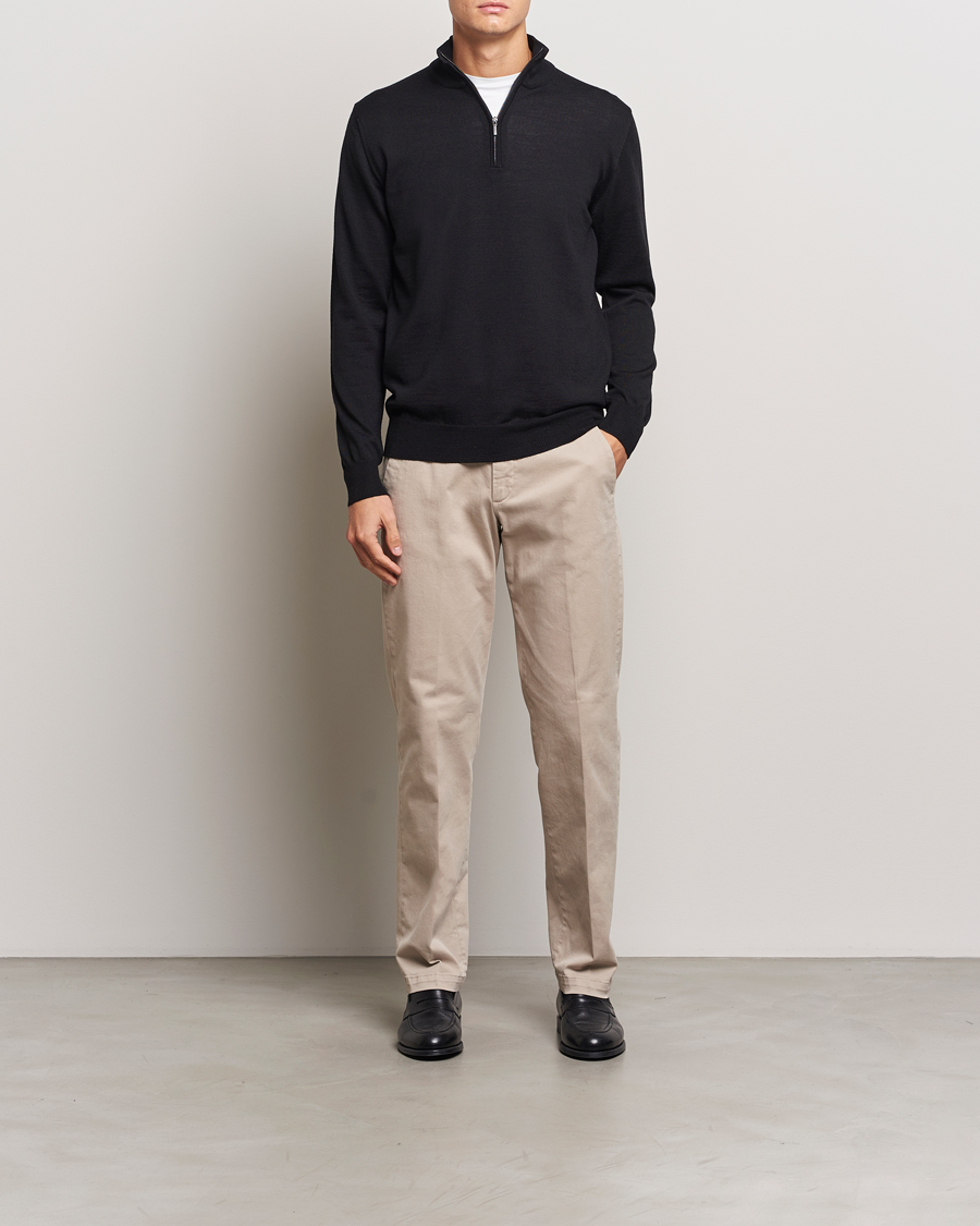 Uomini | Maglieria | Morgano | Extra Fine Merino Wool Half-Zip Black