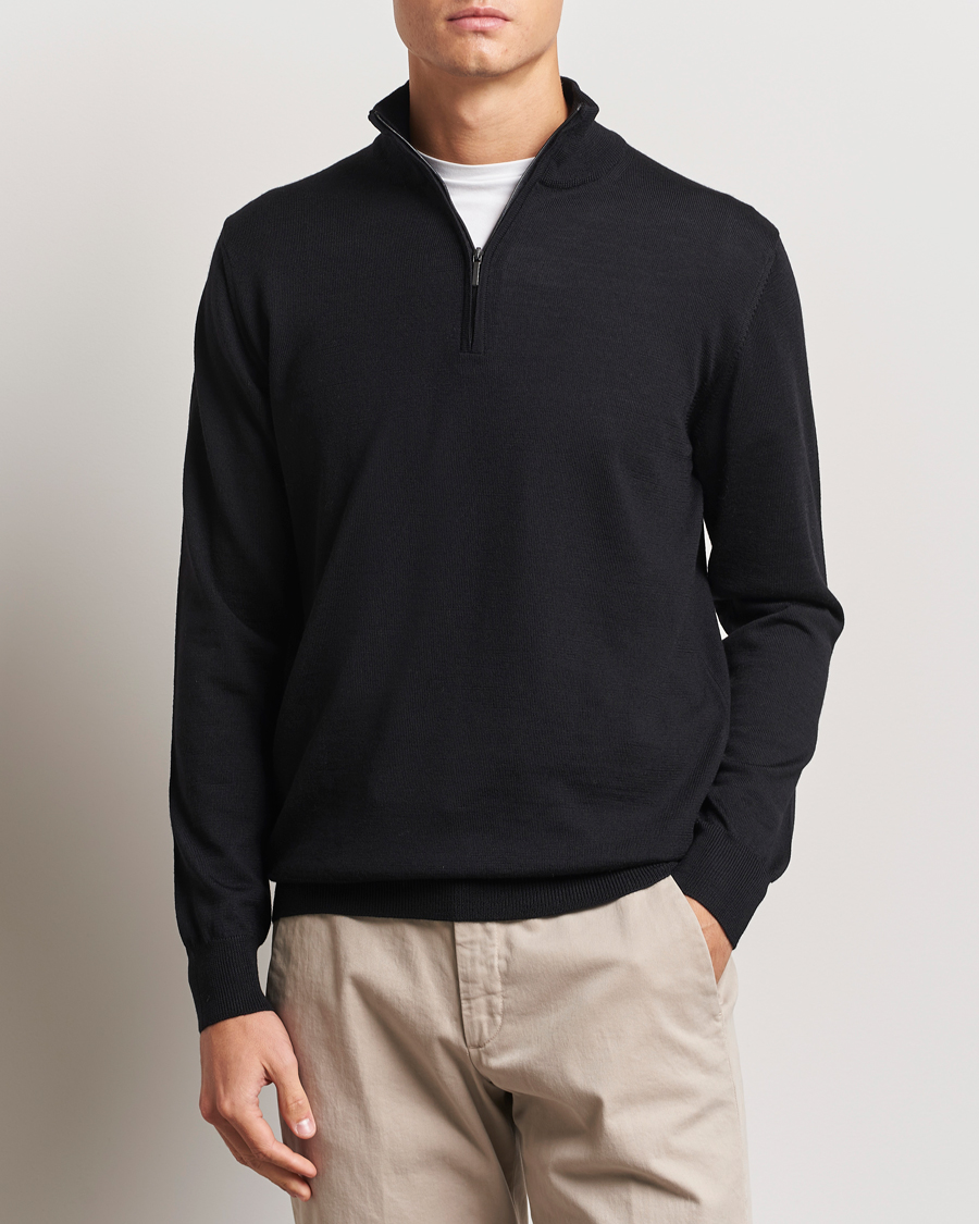 Uomini | Maglieria | Morgano | Extra Fine Merino Wool Half-Zip Black