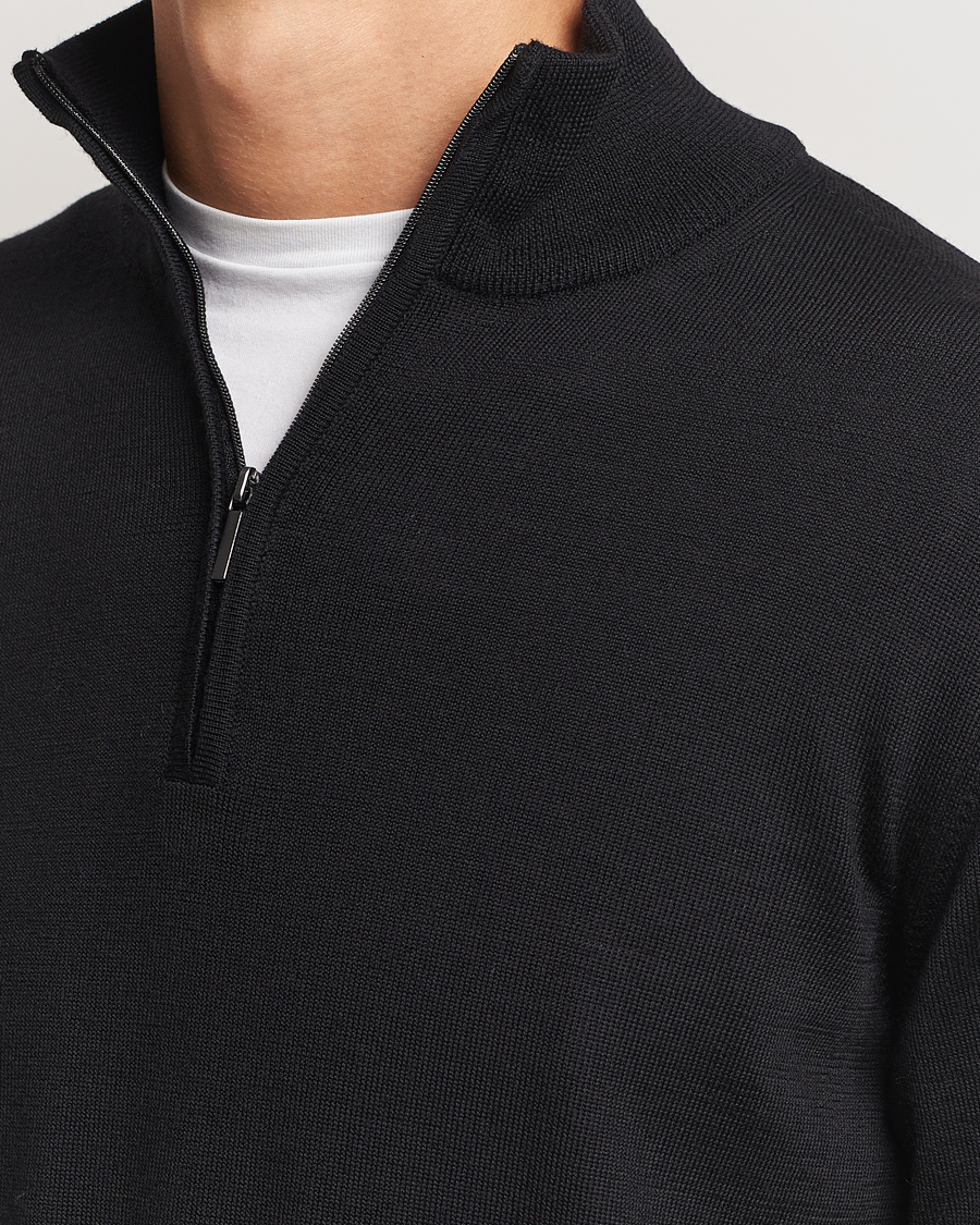 Uomini | Maglieria | Morgano | Extra Fine Merino Wool Half-Zip Black