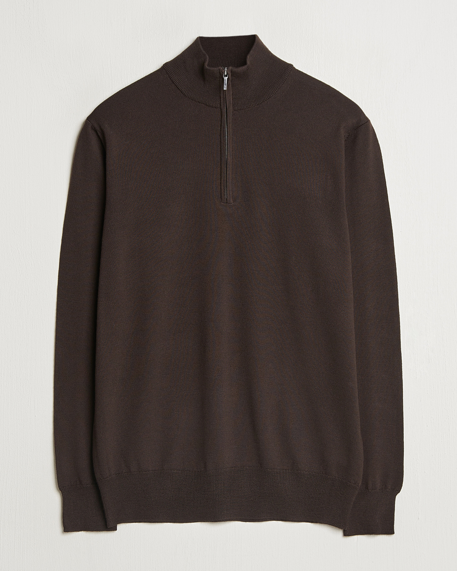 Uomini | Maglieria | Morgano | Extra Fine Merino Wool Half-Zip Dark Brown