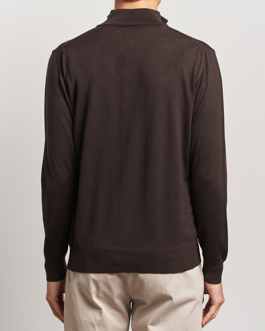 Uomini | Maglieria | Morgano | Extra Fine Merino Wool Half-Zip Dark Brown