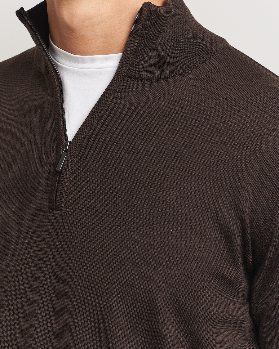Uomini | Maglieria | Morgano | Extra Fine Merino Wool Half-Zip Dark Brown