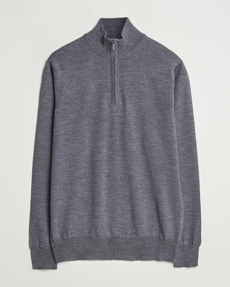 Uomini | Maglieria | Morgano | Extra Fine Merino Wool Half-Zip Mid Grey