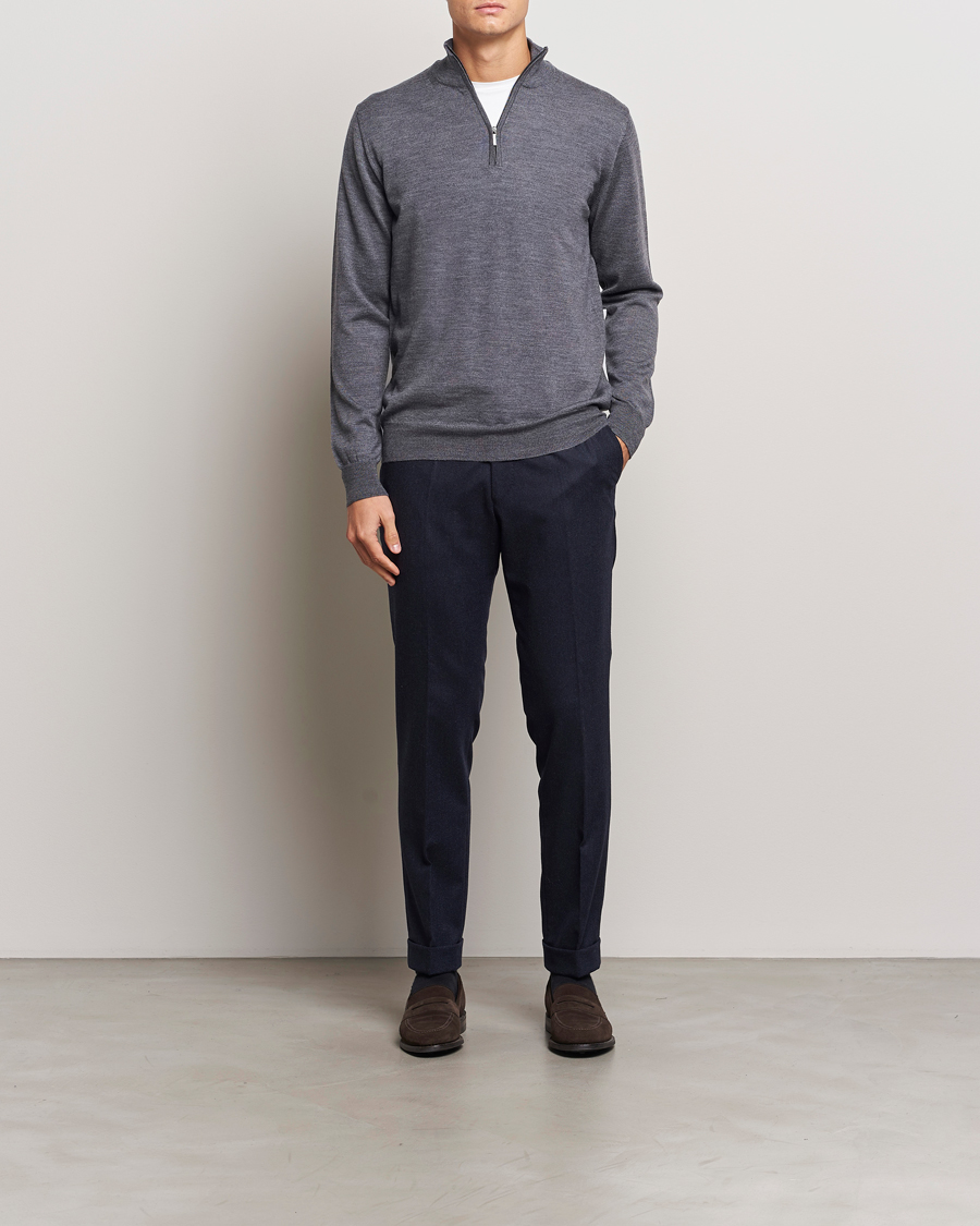 Uomini | Maglieria | Morgano | Extra Fine Merino Wool Half-Zip Mid Grey