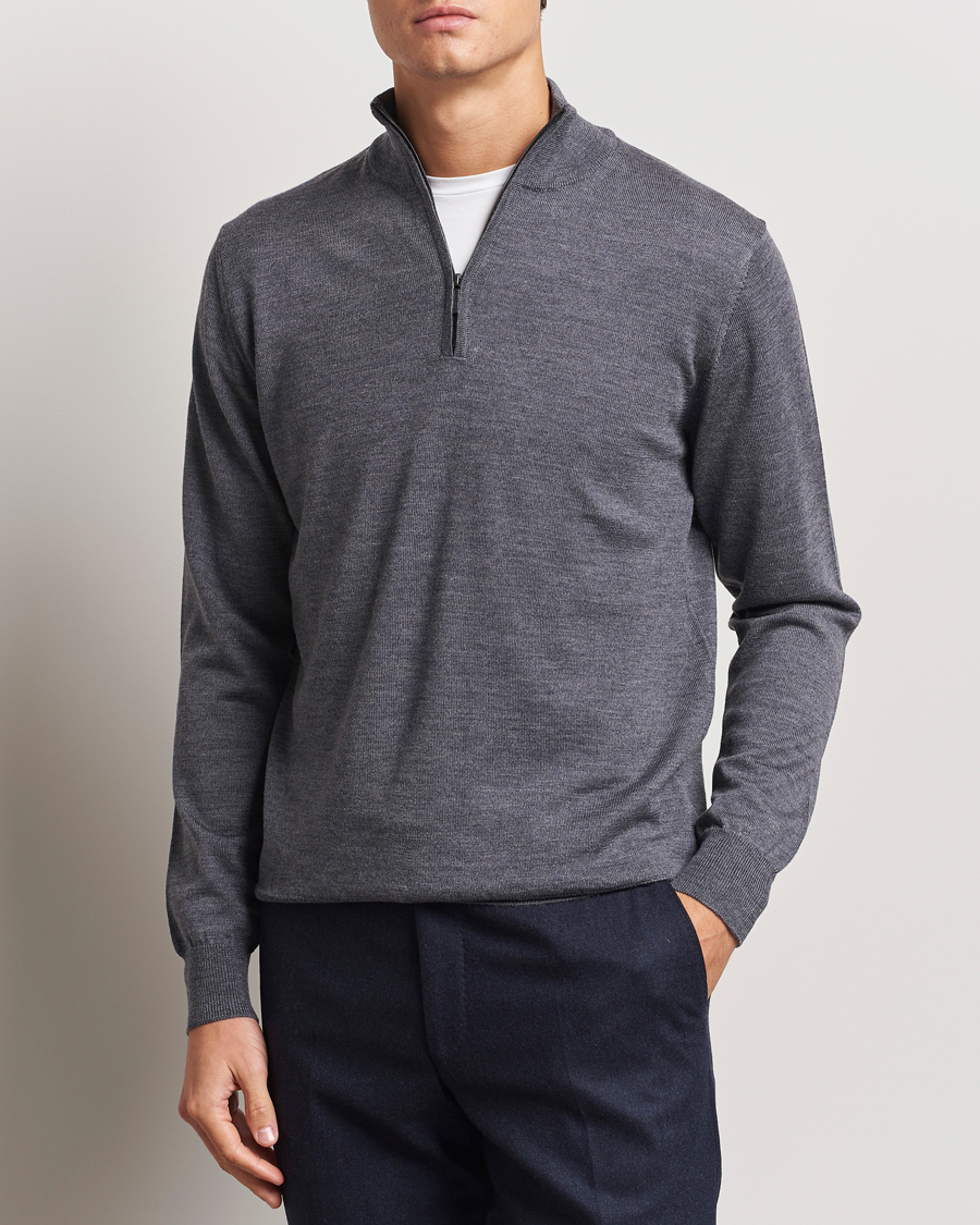 Uomini | Maglieria | Morgano | Extra Fine Merino Wool Half-Zip Mid Grey