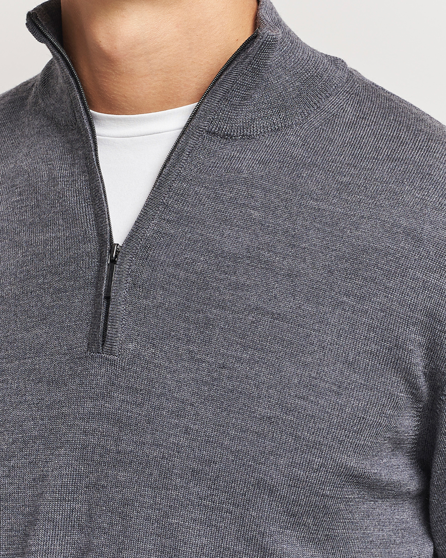 Uomini | Maglieria | Morgano | Extra Fine Merino Wool Half-Zip Mid Grey