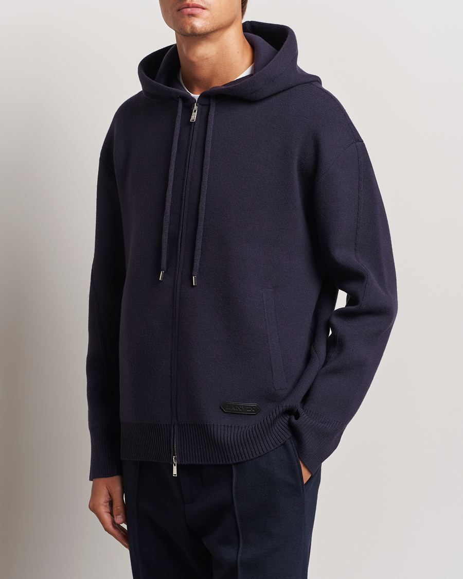 Uomini | Maglieria | Lanvin | Merino Full Zip Hoodie Japanese Ink