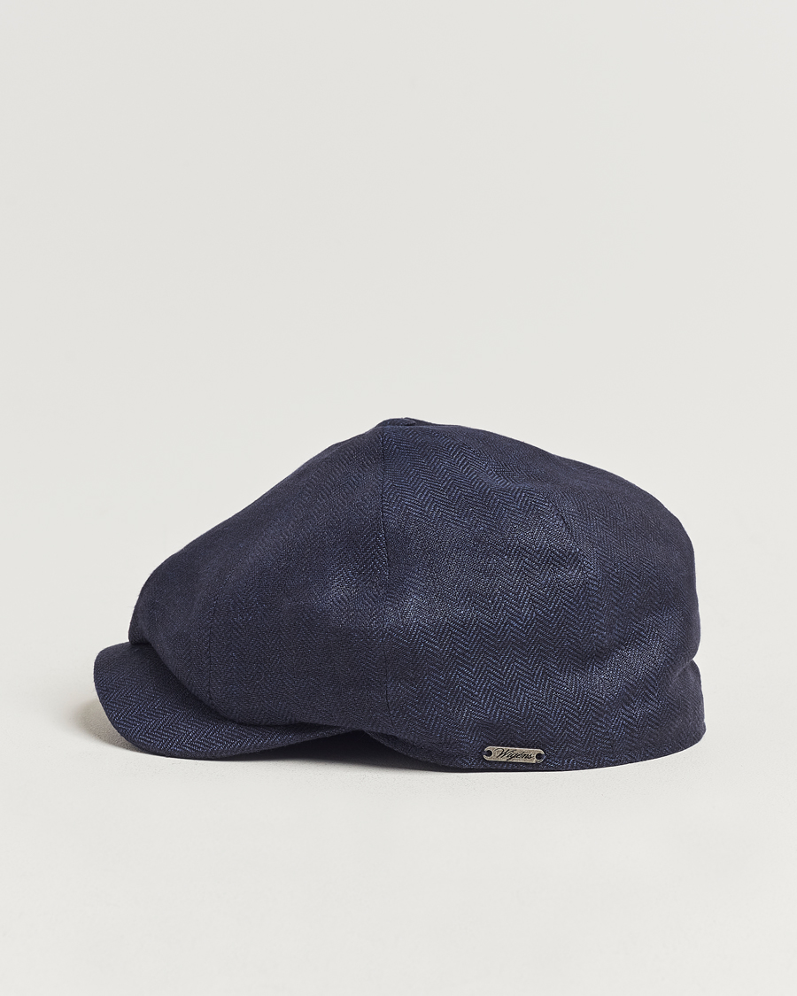 Uomini | Cappelli & Berretti | Wigéns | Newsboy Classic Linen Herringbone Cap Navy
