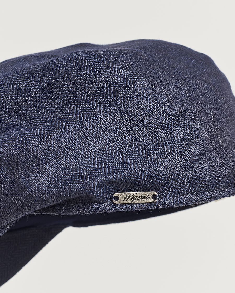 Uomini | Cappelli & Berretti | Wigéns | Newsboy Classic Linen Herringbone Cap Navy