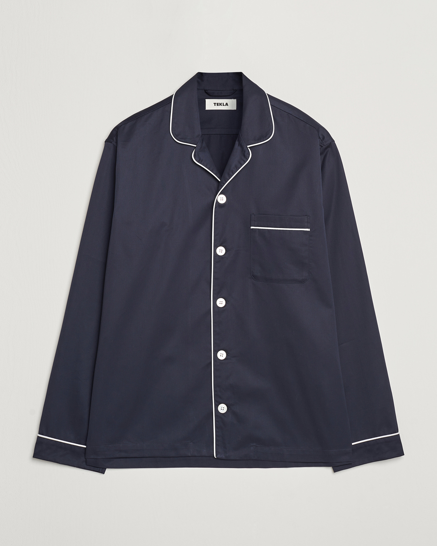 Uomini | Accappatoi & Pigiami | Tekla | Sateen Pyjama Shirt Chelsea Navy
