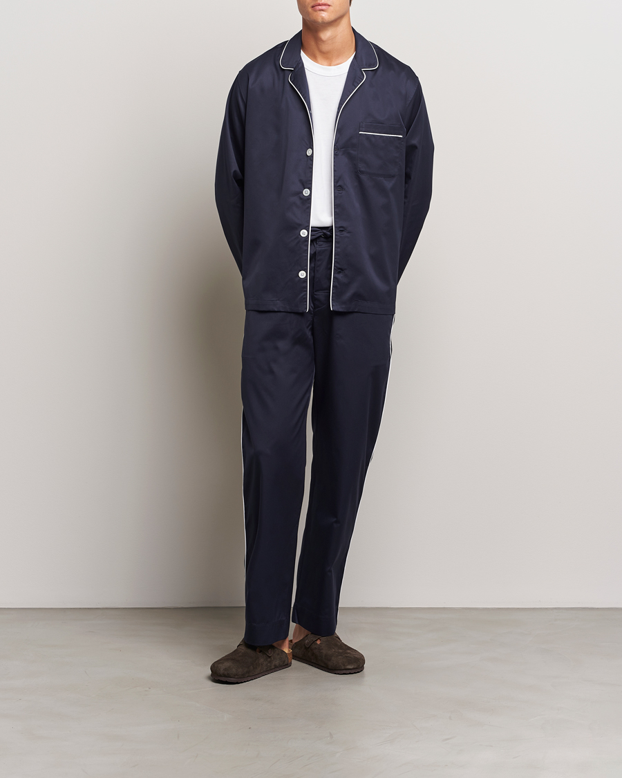 Uomini | Accappatoi & Pigiami | Tekla | Sateen Pyjama Shirt Chelsea Navy