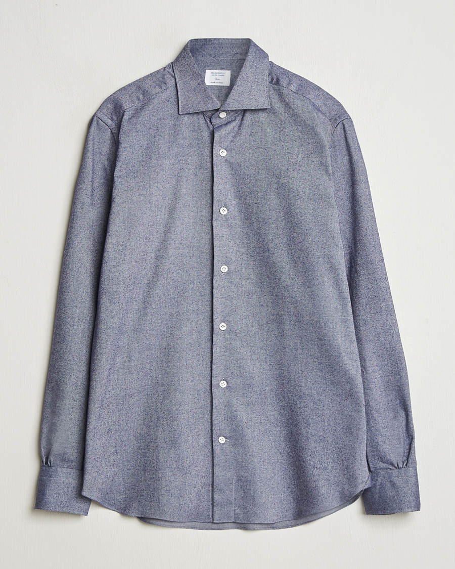 Uomini | Camicie | Mazzarelli | Soft Flannel Cut Away Shirt Dark Blue