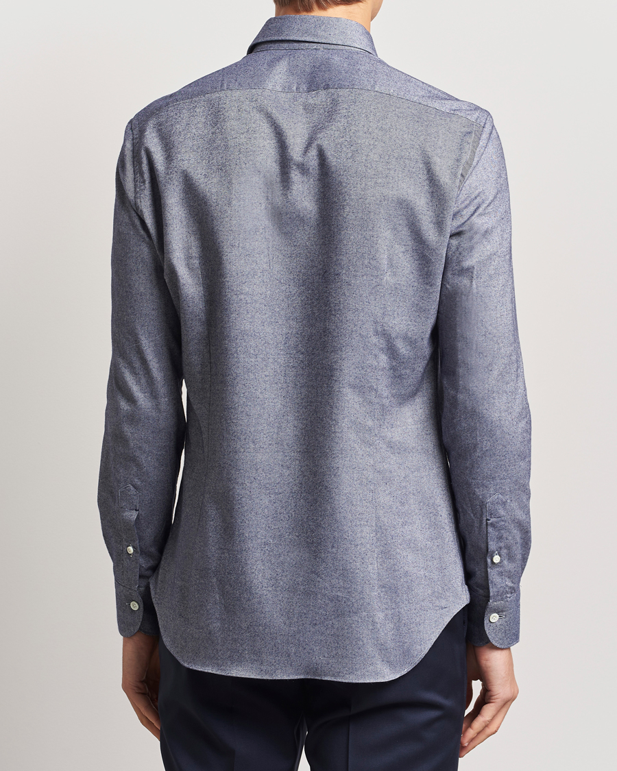 Uomini | Camicie | Mazzarelli | Soft Flannel Cut Away Shirt Dark Blue