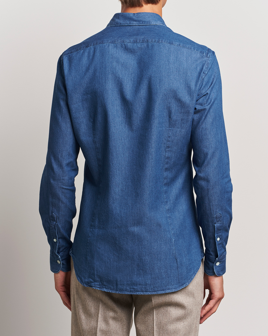 Uomini | Camicie | Mazzarelli | Soft Cotton Denim Shirt Stone Wash
