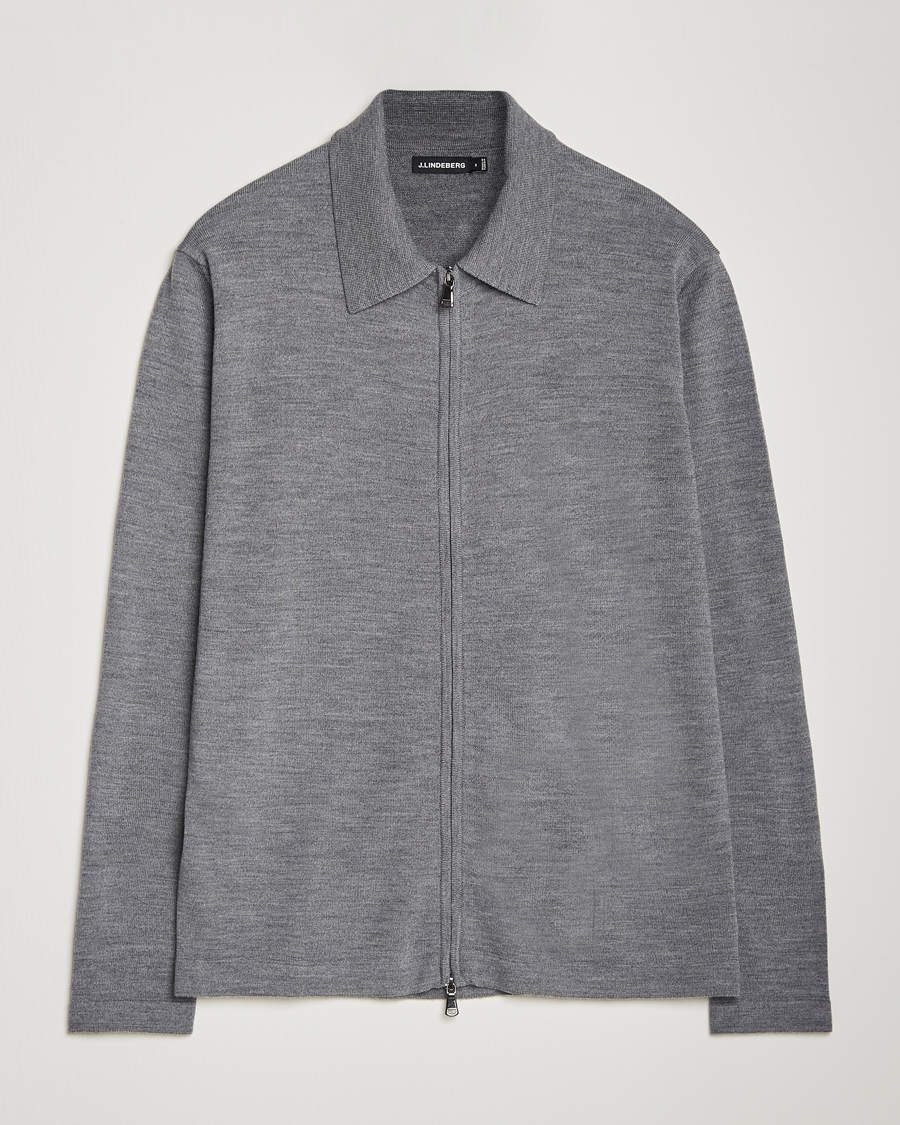 Uomini | Maglieria | J.Lindeberg | Kaleb Merino Zip Cardigan Mid Grey Melange