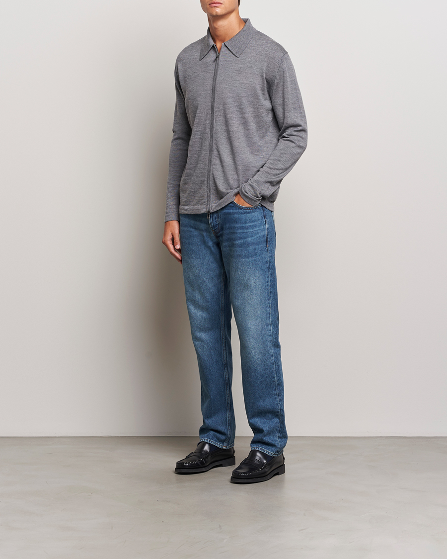 Uomini | Maglieria | J.Lindeberg | Kaleb Merino Zip Cardigan Mid Grey Melange