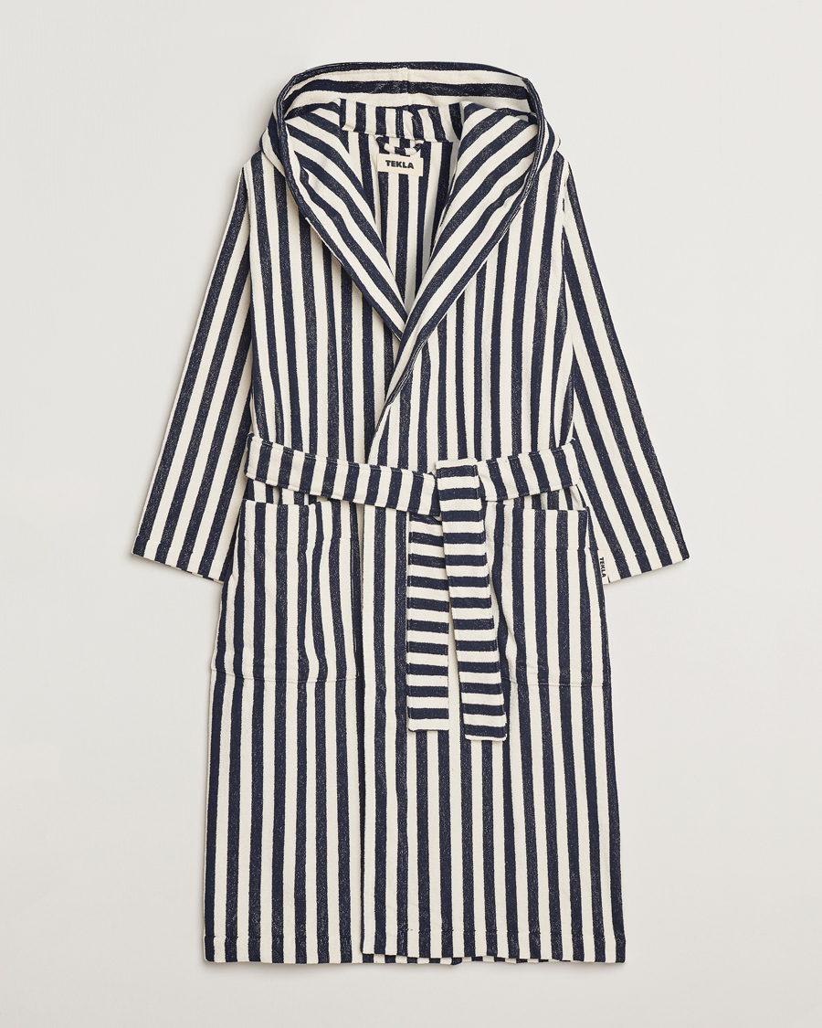 Uomini | Accappatoi & Pigiami | Tekla | Organic Terry Hooded Bathrobe Humbug Stripes