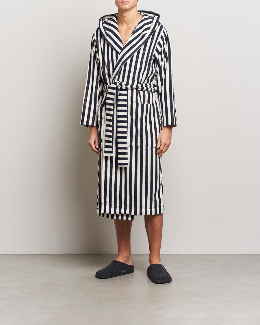 Uomini | Accappatoi & Pigiami | Tekla | Organic Terry Hooded Bathrobe Humbug Stripes