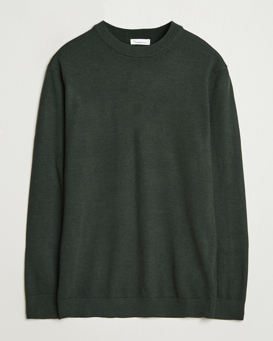 Uomini | Maglieria | KnowledgeCotton Apparel | Regular Merino Knit Crew Neck Green