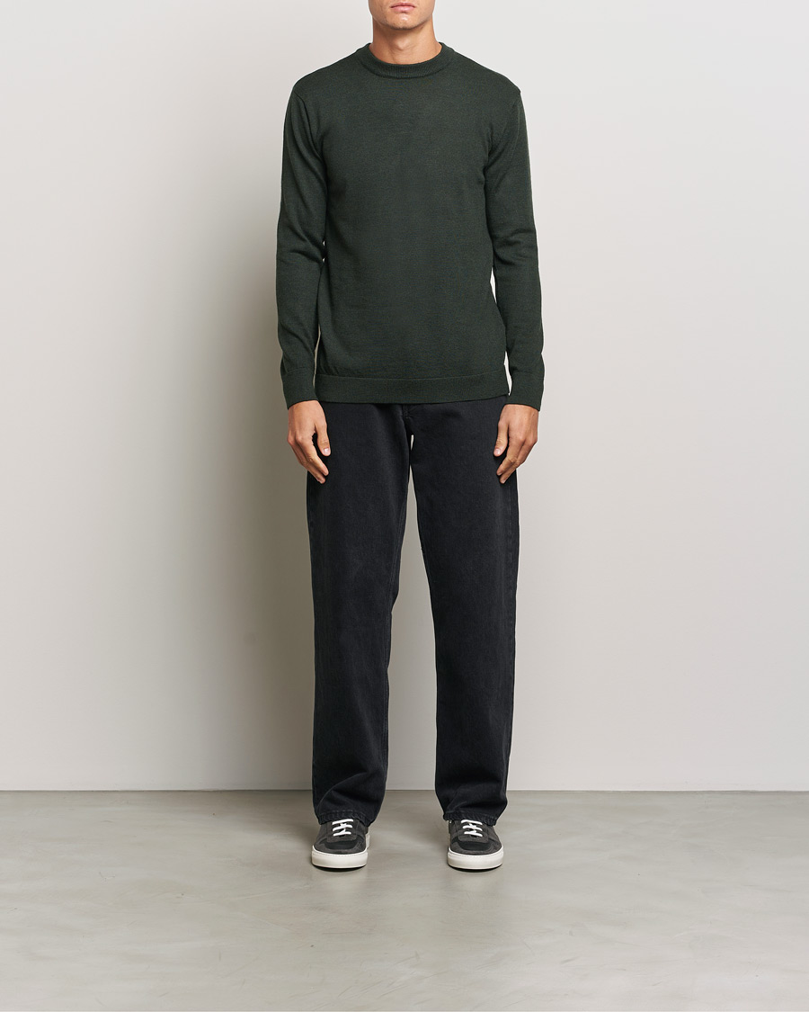 Uomini | Maglieria | KnowledgeCotton Apparel | Regular Merino Knit Crew Neck Green