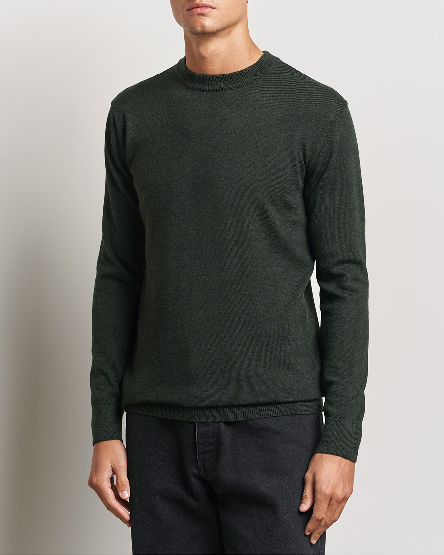 Uomini | Maglieria | KnowledgeCotton Apparel | Regular Merino Knit Crew Neck Green