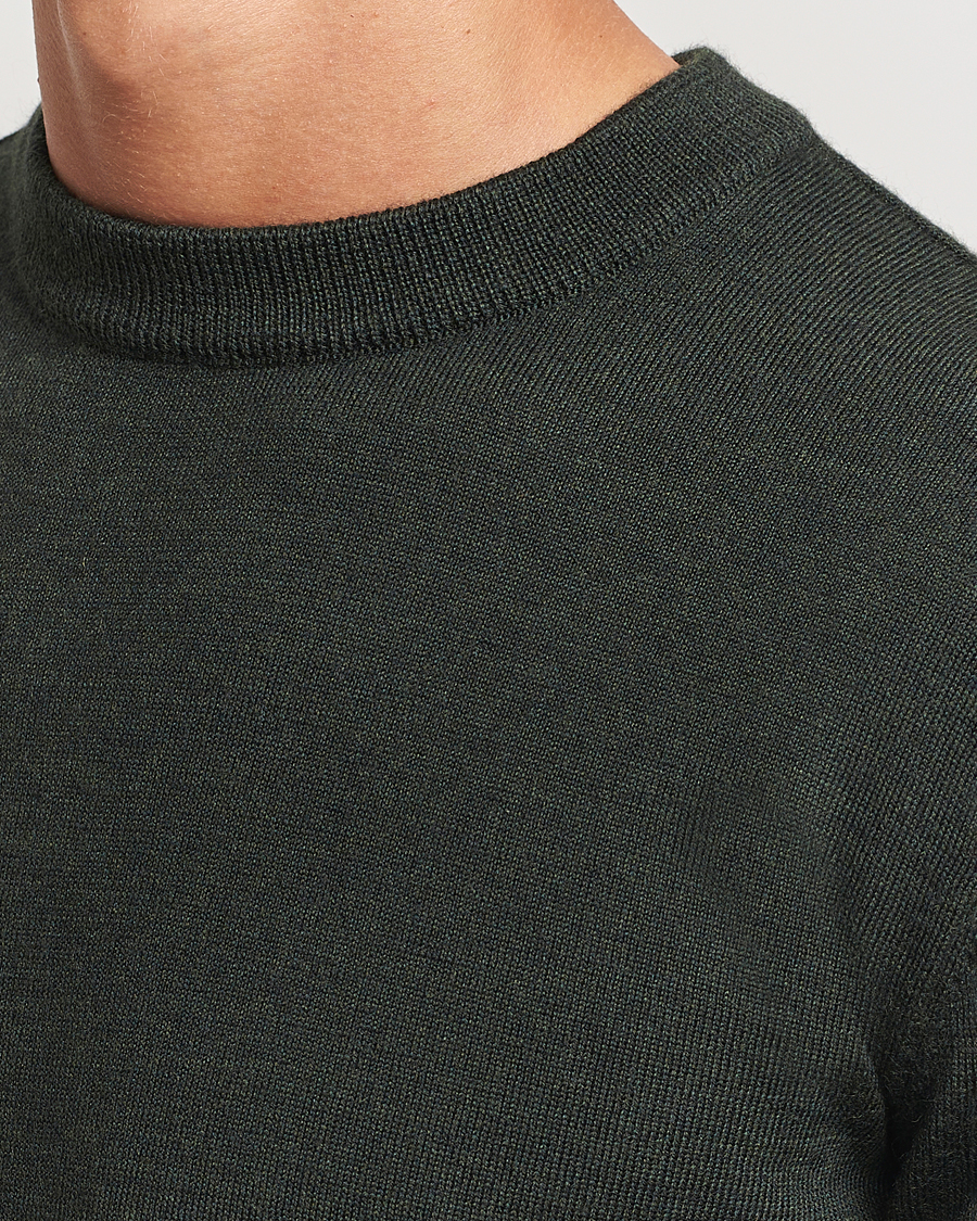 Uomini | Maglieria | KnowledgeCotton Apparel | Regular Merino Knit Crew Neck Green