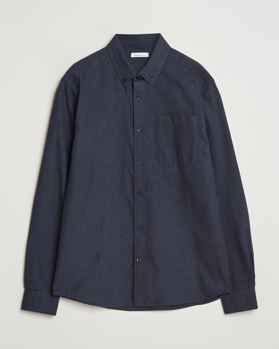 Uomini | Camicie | KnowledgeCotton Apparel | Regular Fit Melange Flannel Shirt Navy