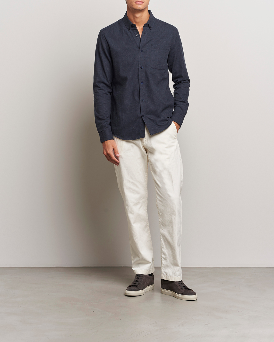 Uomini | Camicie | KnowledgeCotton Apparel | Regular Fit Melange Flannel Shirt Navy